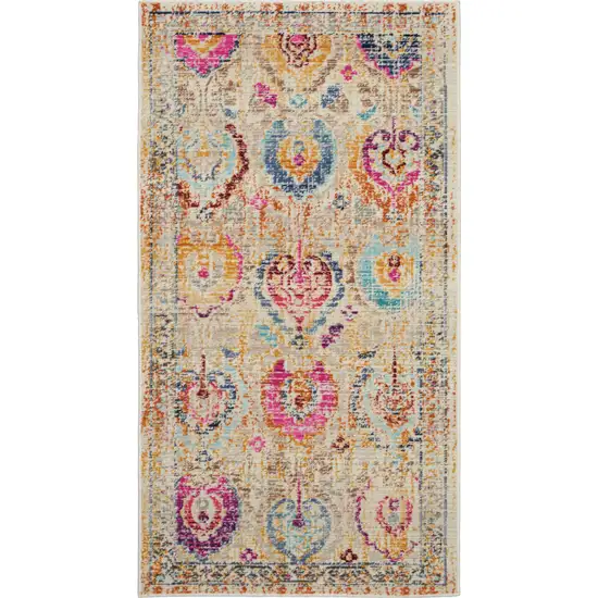 Ivory Pink And Orange Floral Distressed Area Rug Photo 1