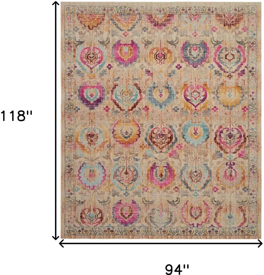 Ivory Pink And Orange Floral Distressed Non Skid Area Rug Photo 3