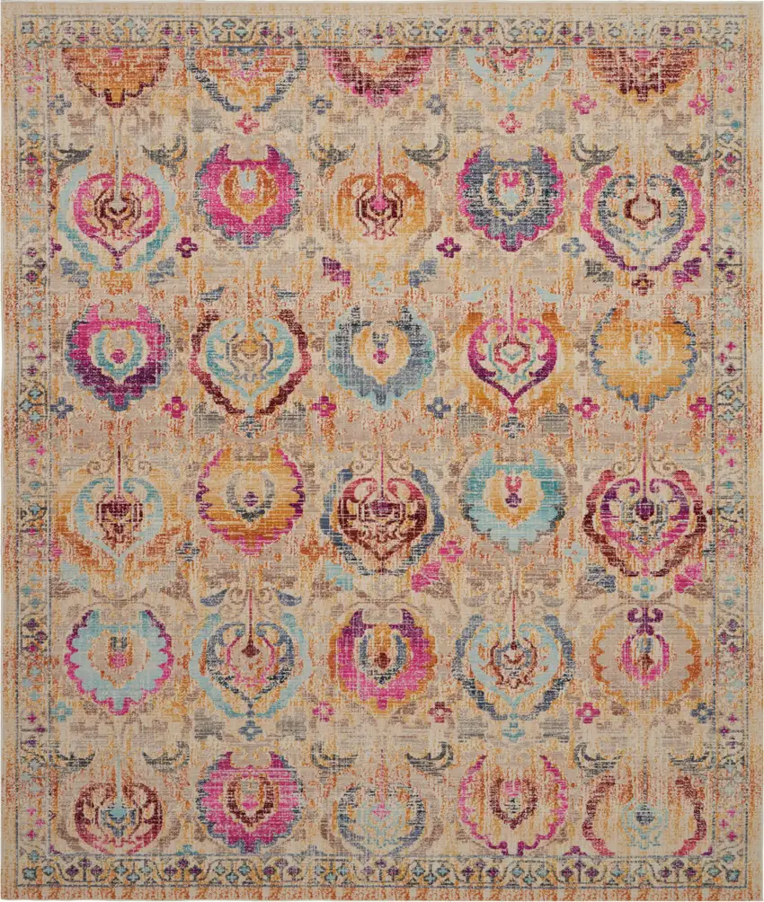 Ivory Pink And Orange Floral Distressed Non Skid Area Rug Photo 2