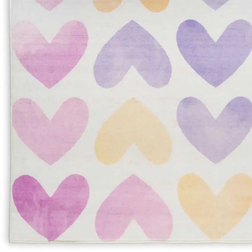 Ivory Pink And Purple Heart Youthful Washable Area Rug Photo 8