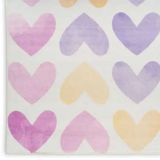 Ivory Pink And Purple Heart Youthful Washable Area Rug Photo 8