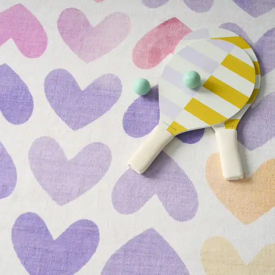 Ivory Pink And Purple Heart Youthful Washable Area Rug Photo 9