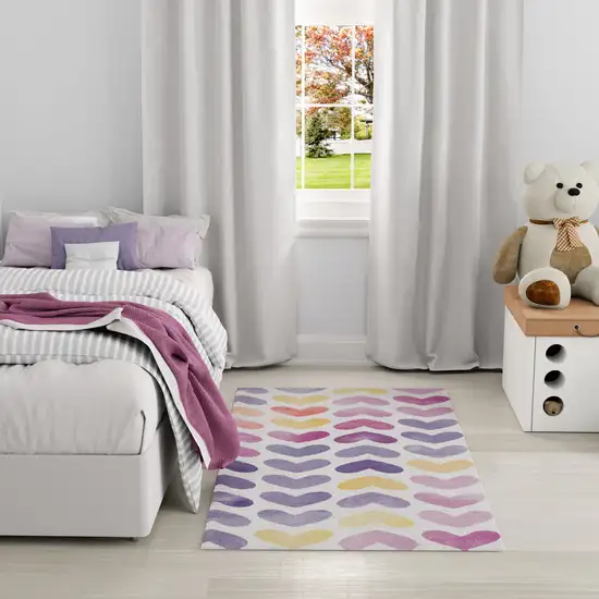Ivory Pink And Purple Heart Youthful Washable Area Rug Photo 5