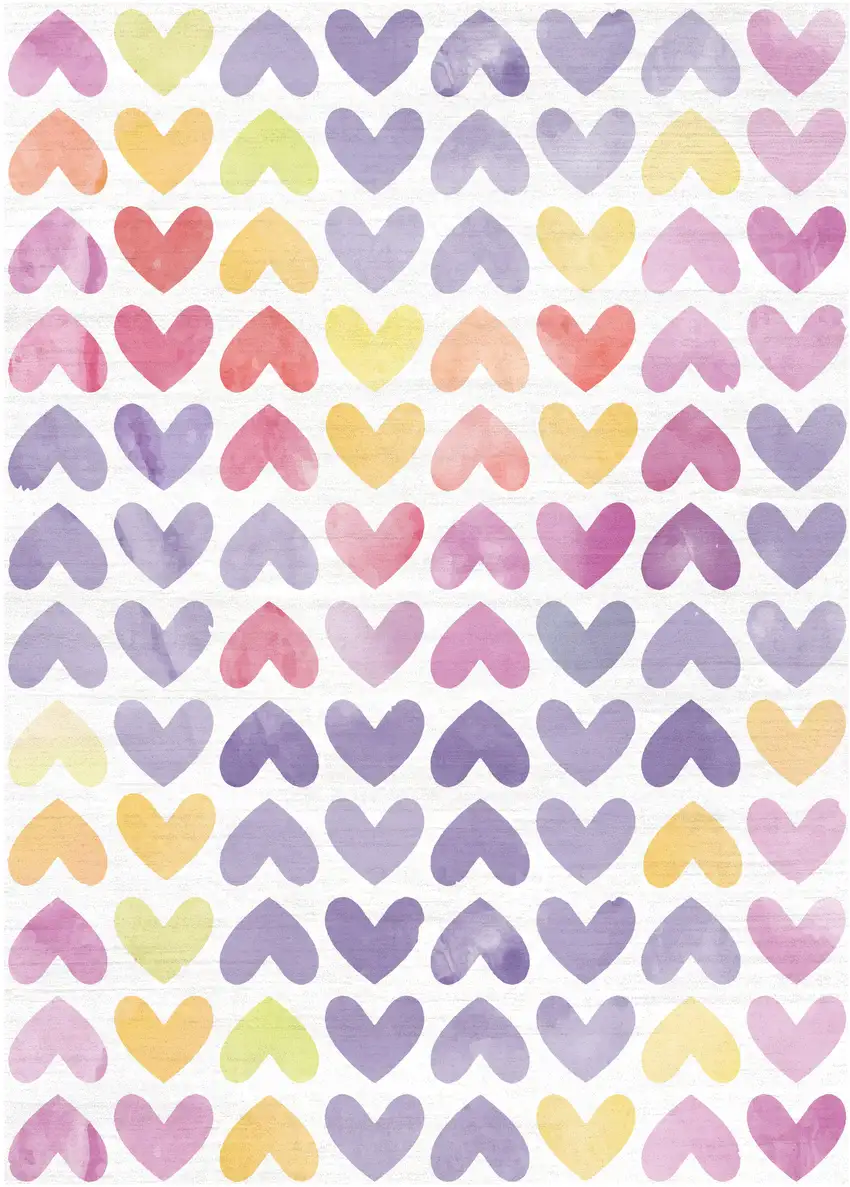 Ivory Pink And Purple Heart Youthful Washable Area Rug Photo 2