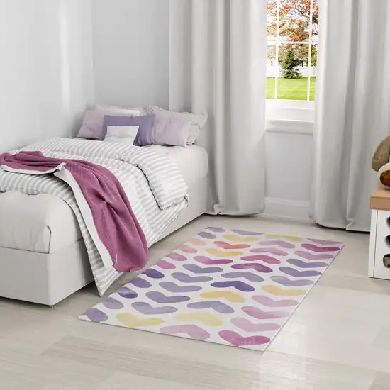 Ivory Pink And Purple Heart Youthful Washable Area Rug Photo 5
