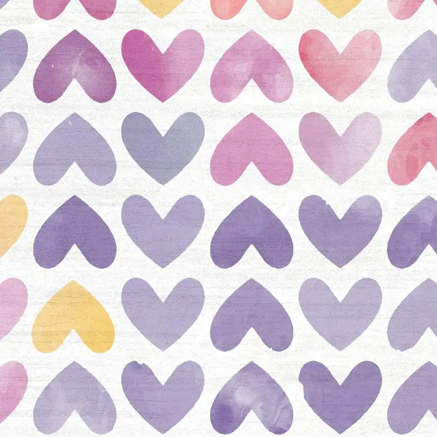 Ivory Pink And Purple Hearts Youthful Washable Area Rug Photo 3