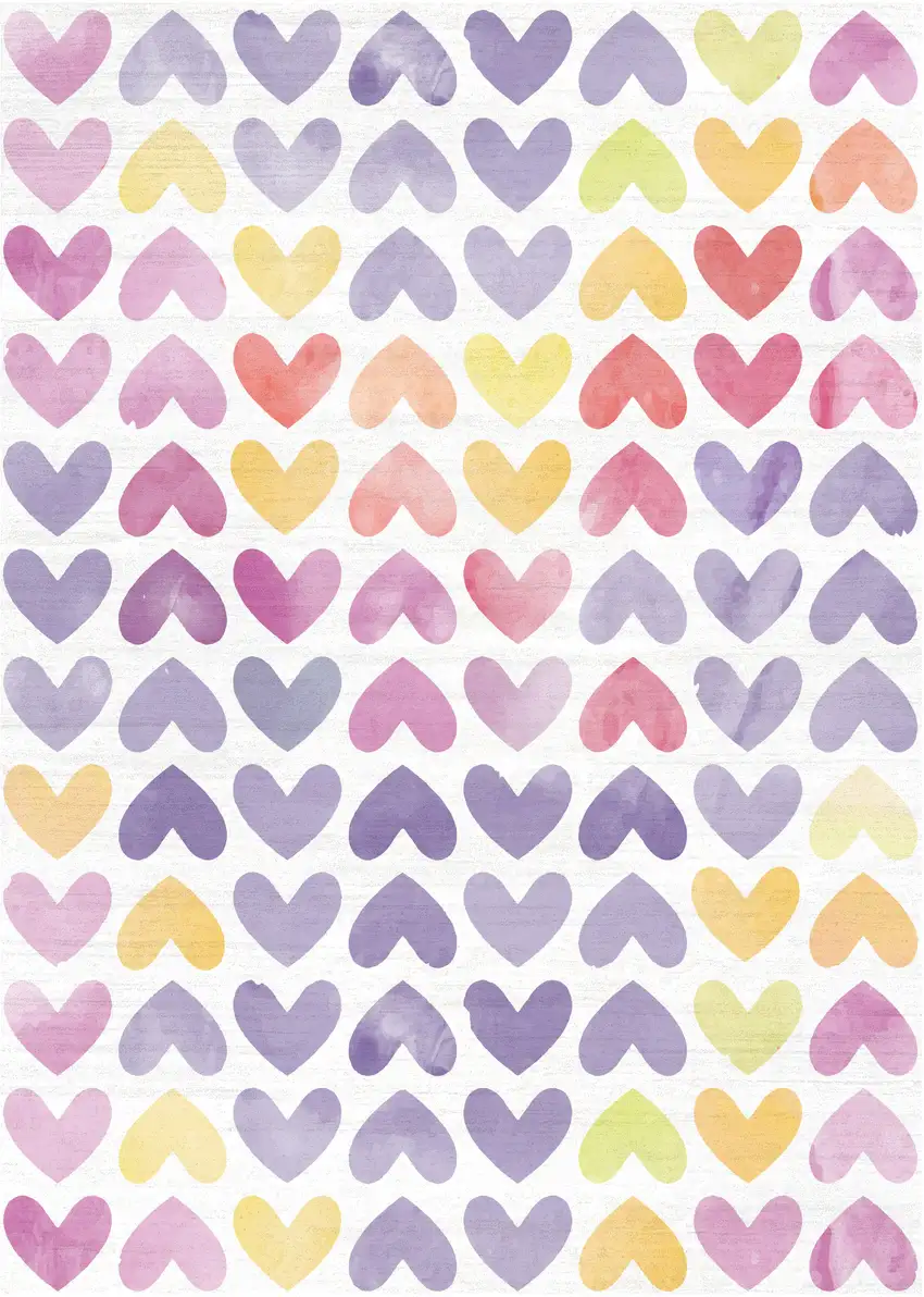 Ivory Pink And Purple Hearts Youthful Washable Area Rug Photo 2