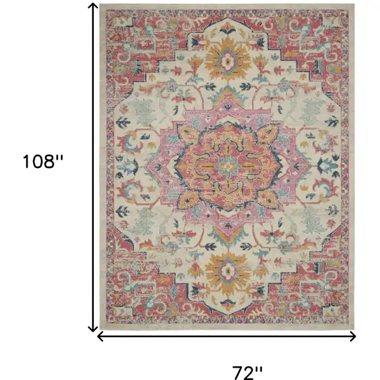 Ivory Pink And Red Floral Medallion Area Rug Photo 3