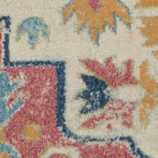 Ivory Pink And Red Floral Medallion Area Rug Photo 8