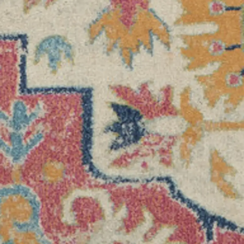 Ivory Pink And Red Floral Medallion Area Rug Photo 9