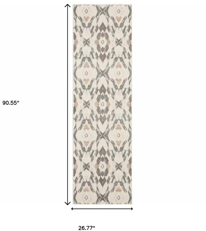Ivory Pink And Sage Geometric Power Loom Stain Resistant Runner Rug Photo 7