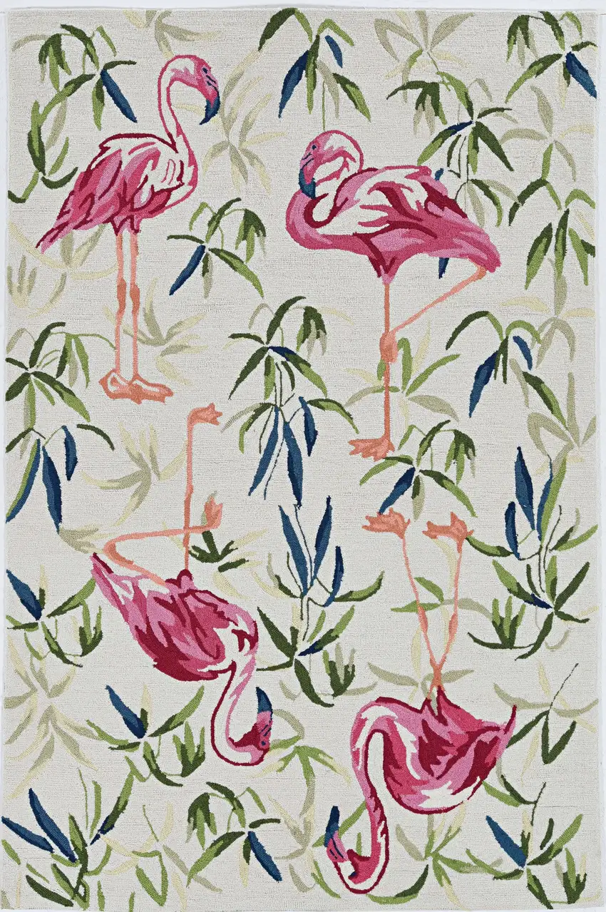 Ivory Pink Hand Hooked Flamingo Indoor Area Rug Photo 2
