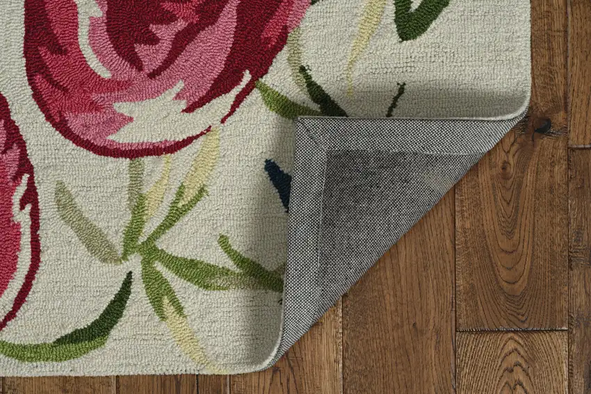 Ivory Pink Hand Hooked Flamingo Indoor Area Rug Photo 4