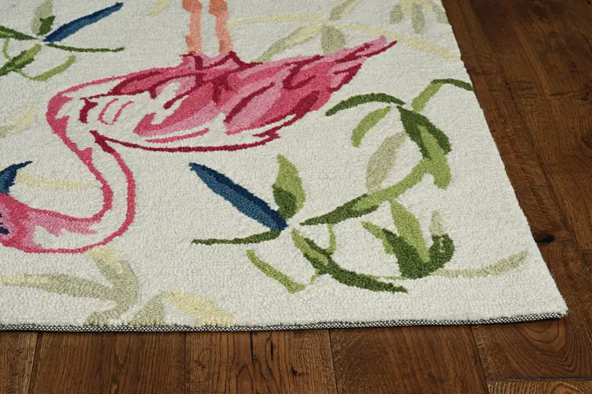 Ivory Pink Hand Hooked Flamingo Indoor Area Rug Photo 5