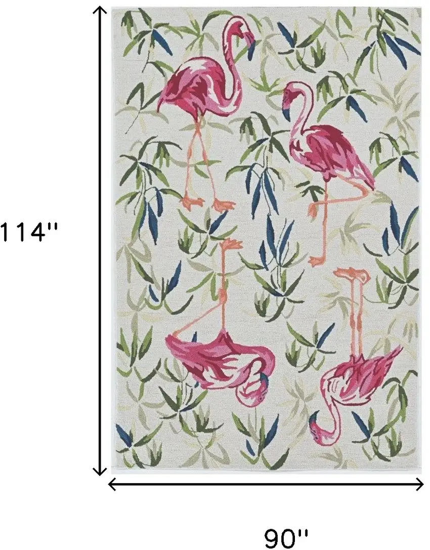Ivory And Pink Flamingo Hand Hooked Area Rug Photo 5