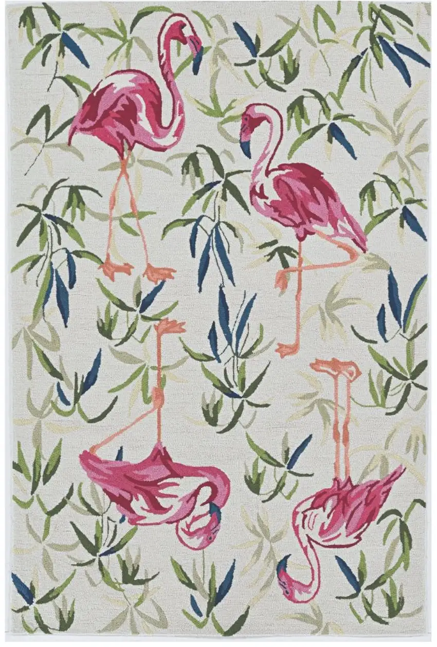 Ivory Pink Hand Hooked Flamingo Indoor Area Rug Photo 2