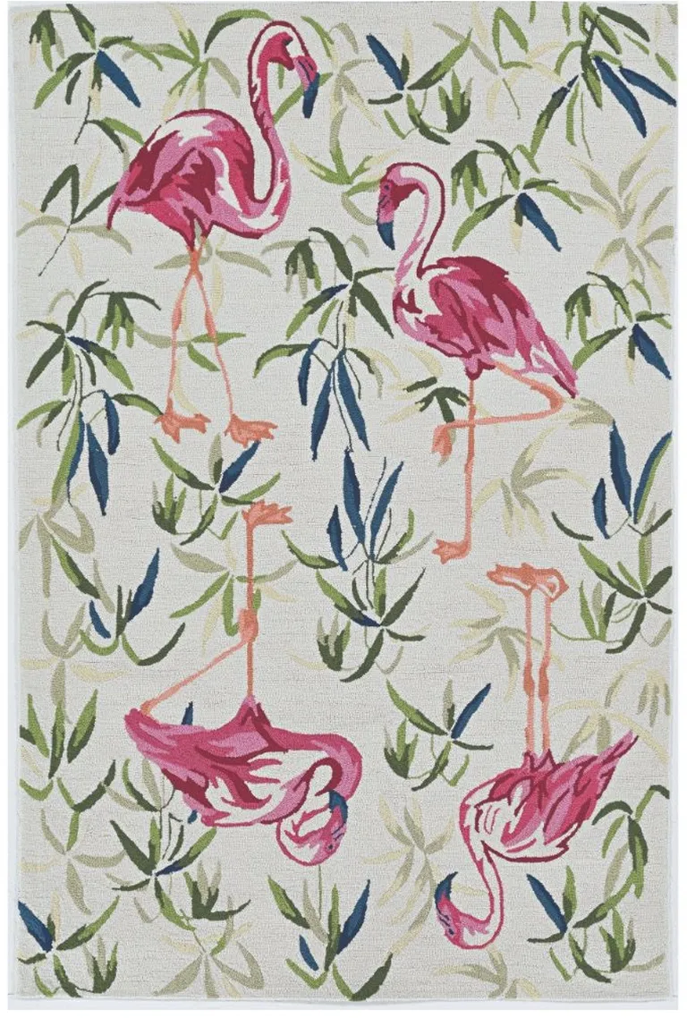 Ivory Pink Hand Hooked Flamingo Indoor Area Rug Photo 2