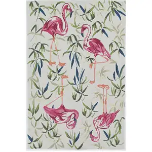 Photo of Ivory Pink Hand Hooked Flamingo Indoor Area Rug