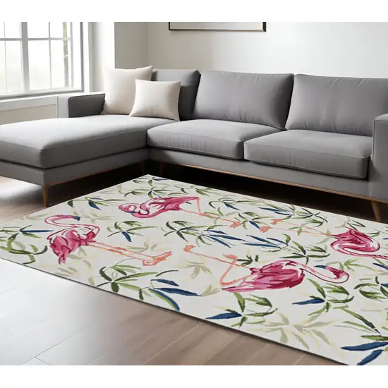 Ivory And Pink Flamingo Hand Hooked Area Rug Photo 2