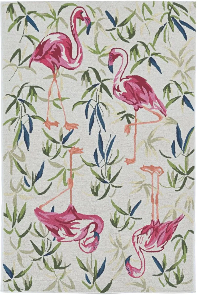 Ivory Pink Hand Hooked Flamingo Indoor Area Rug Photo 2