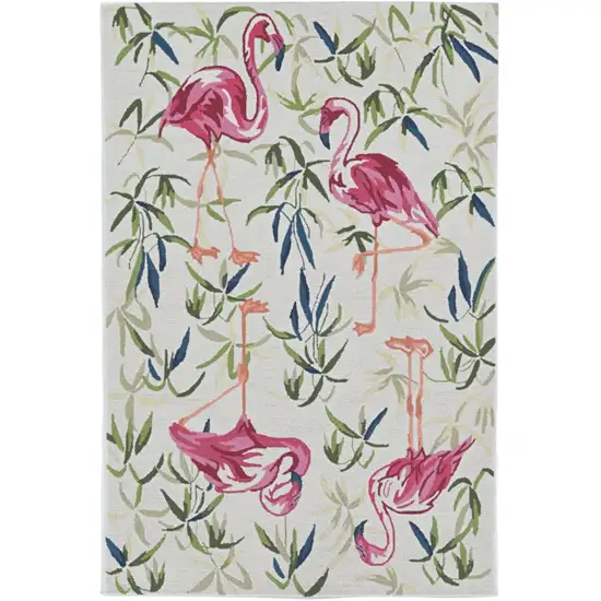 Ivory And Pink Flamingo Hand Hooked Area Rug Photo 1