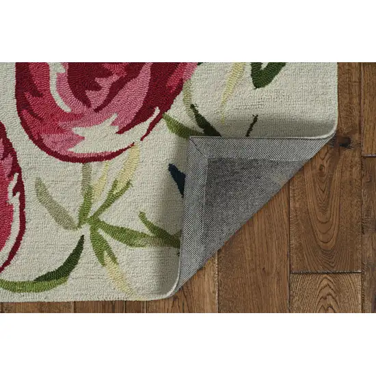 Ivory Pink Hand Hooked Flamingo Indoor Runner Rug Photo 3