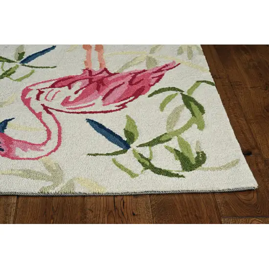 Ivory Pink Hand Hooked Flamingo Indoor Runner Rug Photo 4