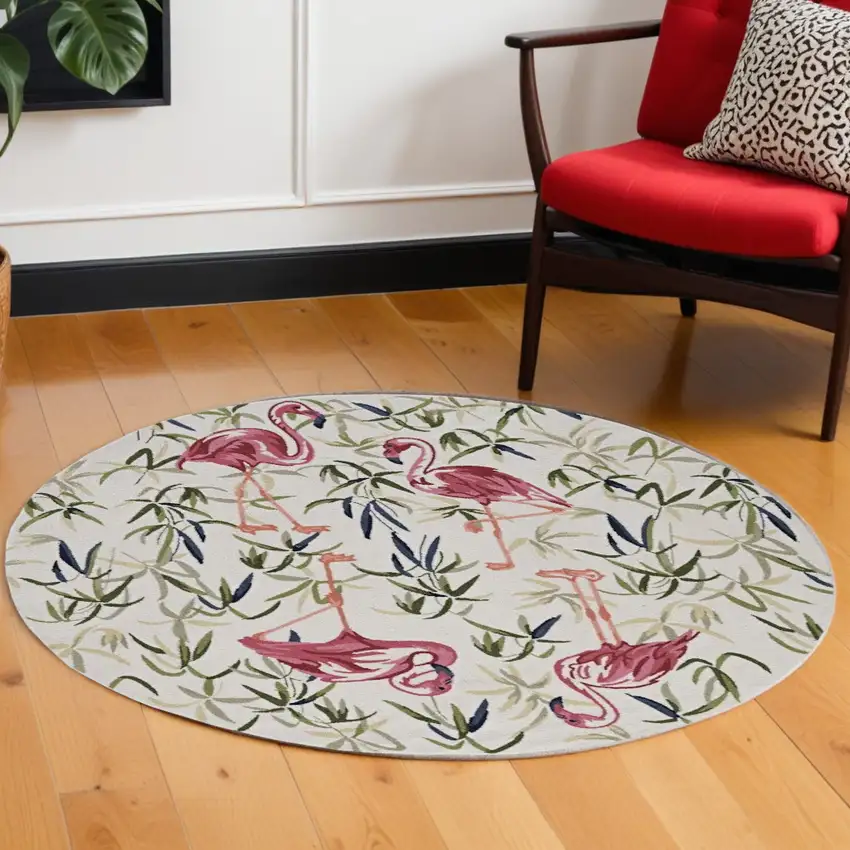 8' Pink and Ivory Round Hand Tufted Area Rug Photo 1