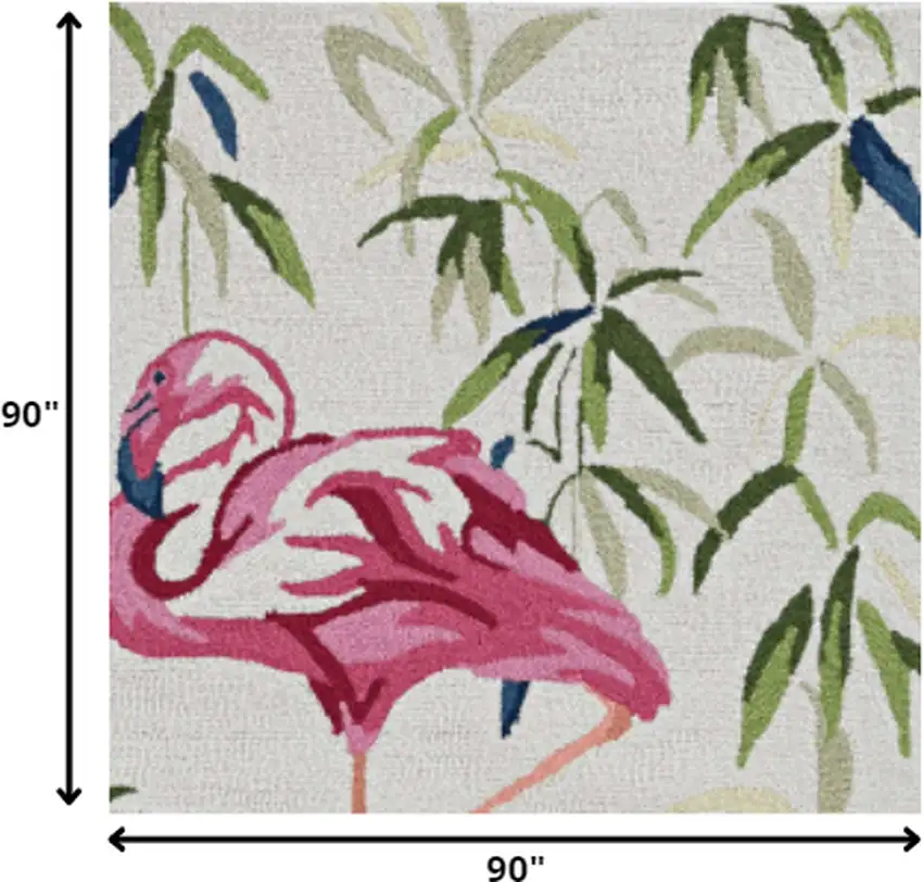 Ivory Pink Hand Hooked Flamingo Round Indoor Area Rug Photo 2