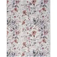 Photo of Ivory Pink and Green Floral Power Loom Washable Non Skid Area Rug