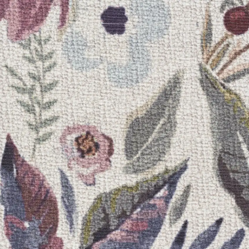 Ivory Pink and Green Floral Power Loom Washable Non Skid Area Rug Photo 3