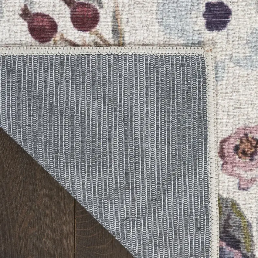 Ivory Pink and Green Floral Power Loom Washable Non Skid Area Rug Photo 9