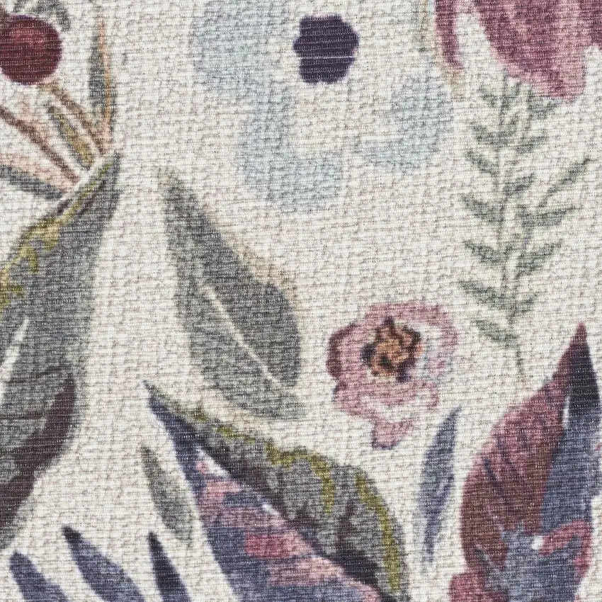 Ivory Pink and Green Floral Power Loom Washable Non Skid Area Rug Photo 1