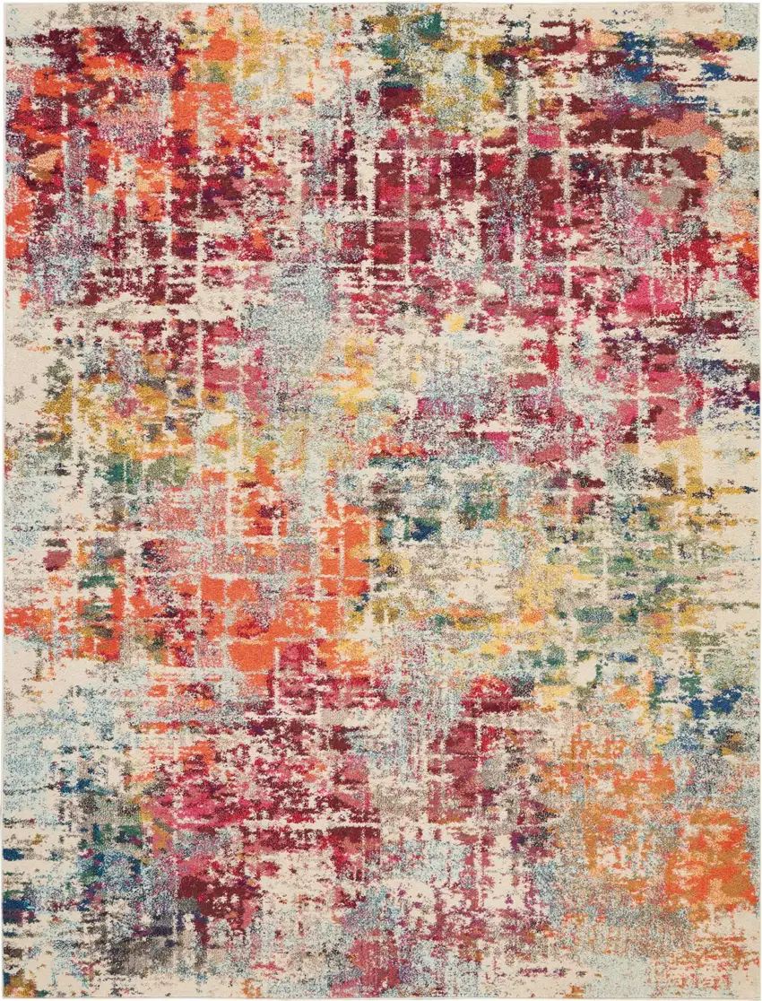 Ivory Pink and Orange Abstract Distressed Non Skid Area Rug Photo 2