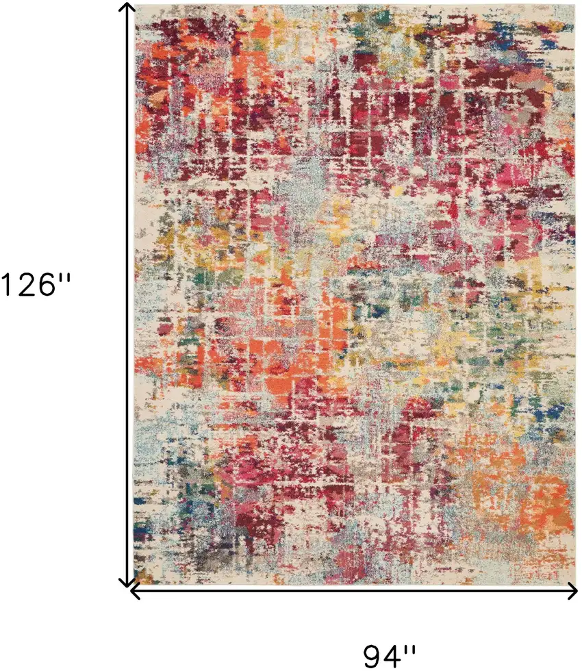 Ivory Pink and Orange Abstract Distressed Non Skid Area Rug Photo 3