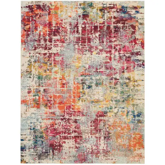 Ivory Pink and Orange Abstract Distressed Non Skid Area Rug Photo 1