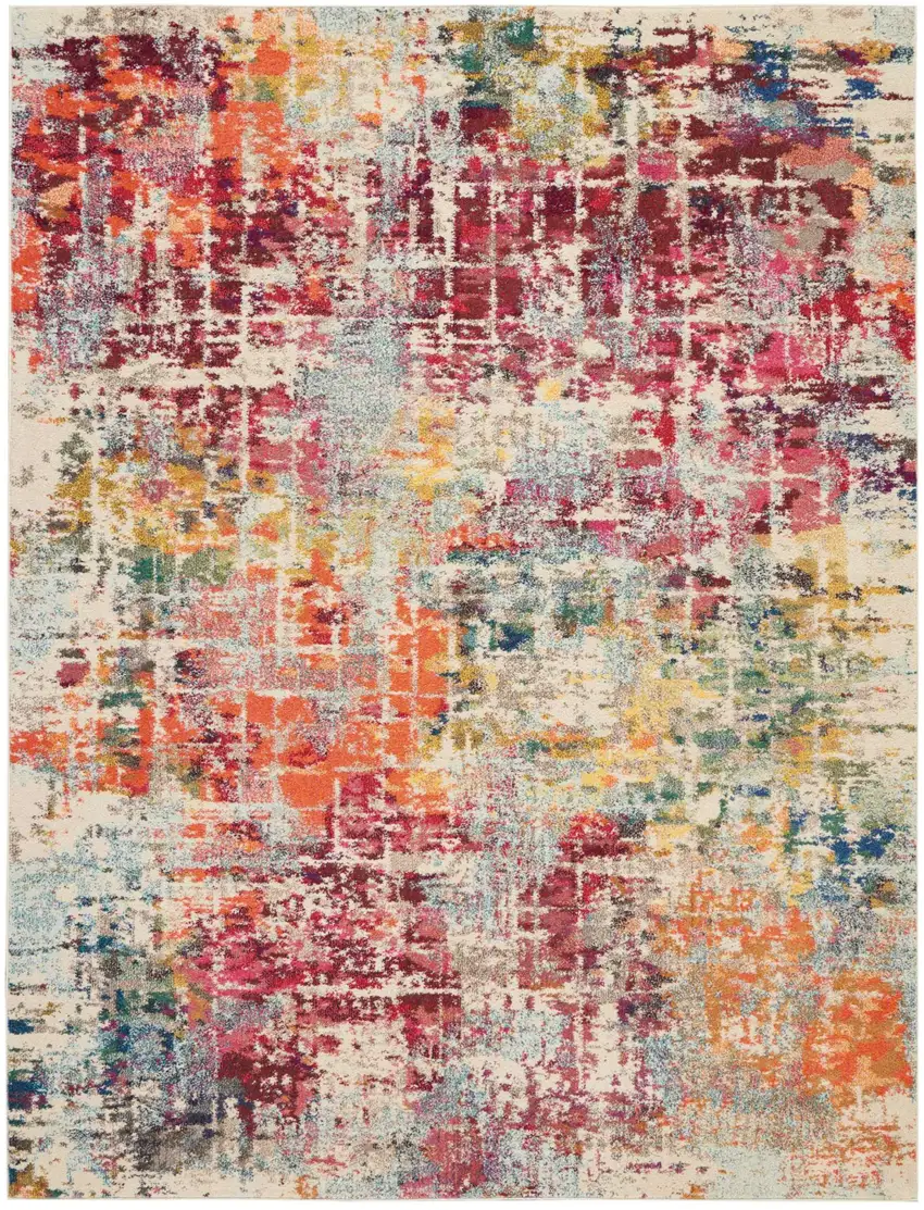 Ivory Pink and Orange Abstract Distressed Non Skid Area Rug Photo 1