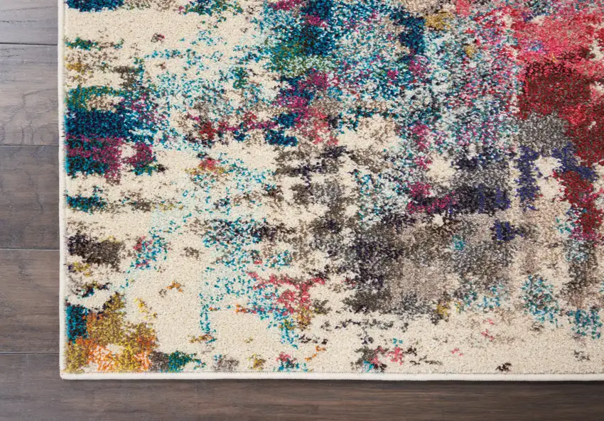 Ivory Pink and Orange Abstract Distressed Non Skid Area Rug Photo 4