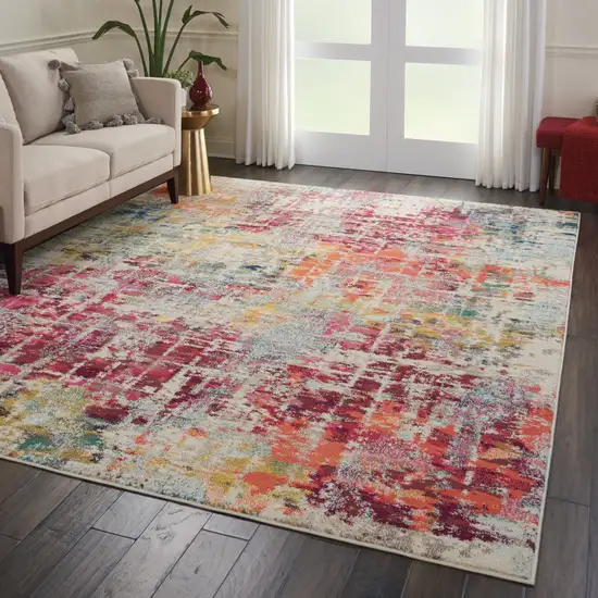 Ivory Pink and Orange Abstract Distressed Non Skid Area Rug Photo 5