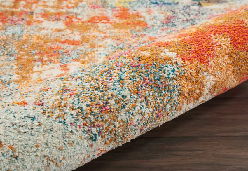 Ivory Pink and Orange Abstract Distressed Non Skid Area Rug Photo 8