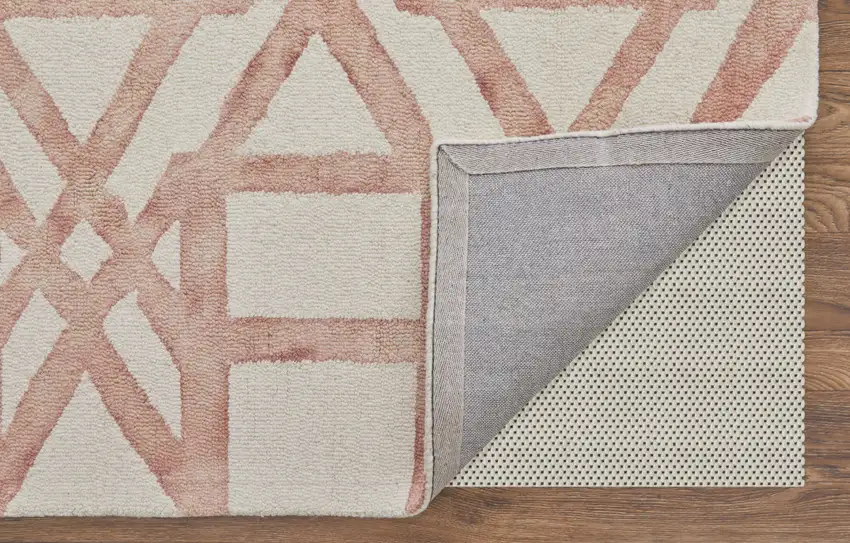 Ivory Pink and Tan Wool Geometric Hand Tufted Area Rug Photo 9