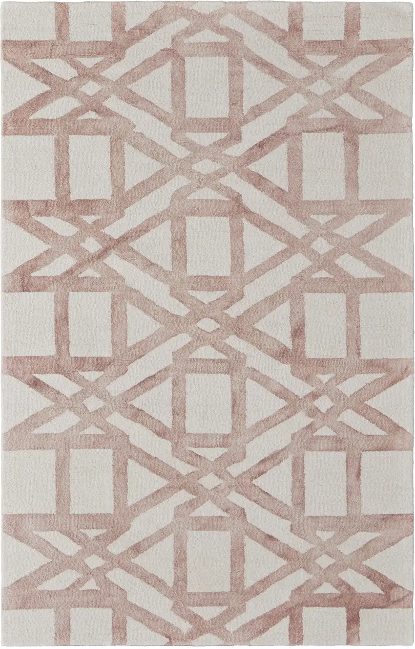 Ivory Pink and Tan Wool Geometric Hand Tufted Area Rug Photo 2