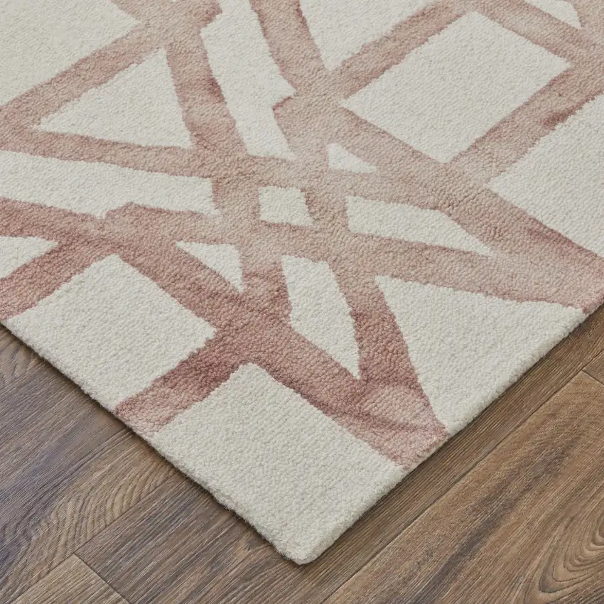 Ivory Pink and Tan Wool Geometric Hand Tufted Area Rug Photo 8