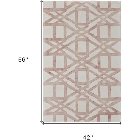 Ivory Pink and Tan Wool Geometric Hand Tufted Area Rug Photo 3