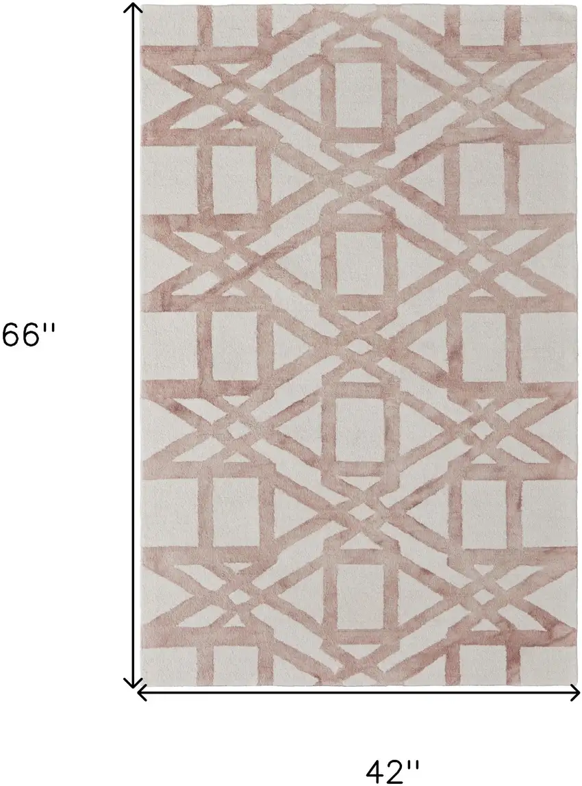 Ivory Pink and Tan Wool Geometric Hand Tufted Area Rug Photo 3