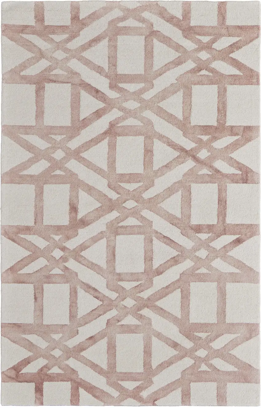 Ivory Pink and Tan Wool Geometric Hand Tufted Area Rug Photo 5