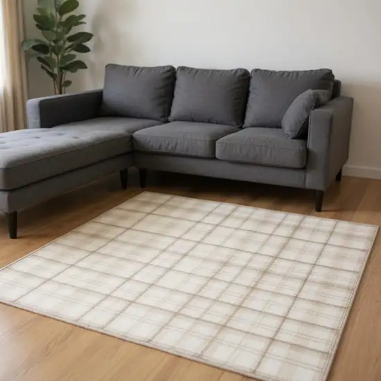 Ivory Plaid Area Rug Photo 1