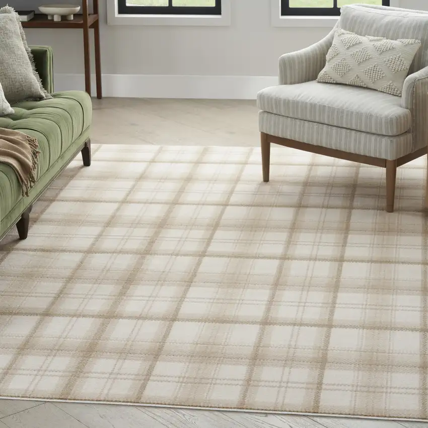 Ivory Plaid Area Rug Photo 5