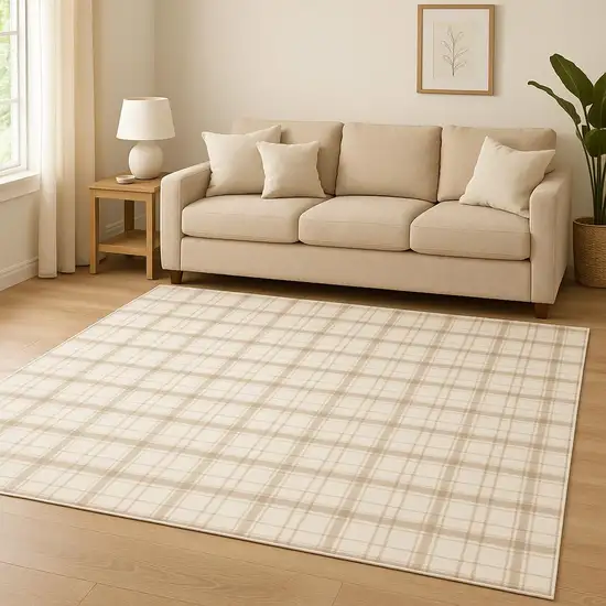 Ivory Plaid Area Rug Photo 1