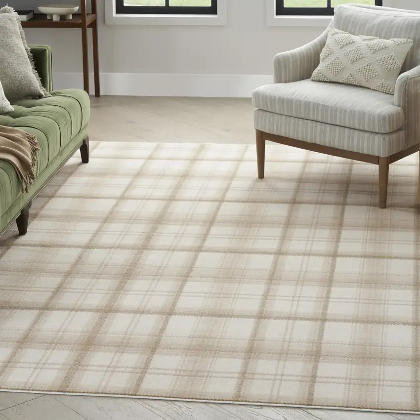 Ivory Plaid Area Rug Photo 5